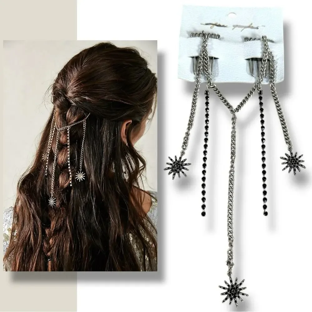 Free People Majestic Hair Piece Silver Black Bohemian Renaissance Medieval